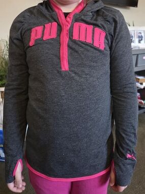 PUMA Dark Gray Hoodie with Hot Pink Accents